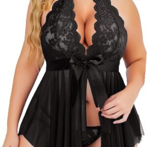 Avidlove Plus Size Babydoll for Women High Waist Teddy Chemise Floral Lace Lingerie