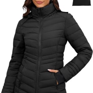 ANOTHER CHOICE Womens Packable Puffer Jacket, Lightweight Puffer Coat with Hood Winter Puffy Jacket for Women