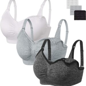 Angelhood Womens Seamless Sleep Nursing Bra,Breastfeeding Maternity Bra with Remove Bra Pads Extenders Pack of 3