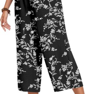 Anyhold Womens Capri Pants Loose High Waisted Wide Leg Lounge Pants Drawstring Casual Palazzo Trousers with Pockets