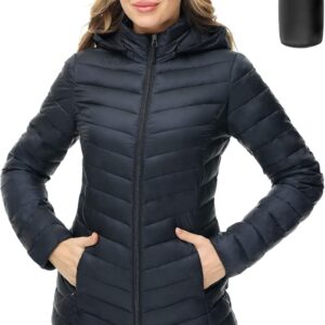 ANOTHER CHOICE Women Puffer Jacket Hooded Warm Lightweight Packable Quilted Puffer Coat Outwear