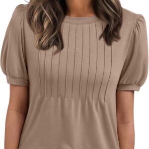 AUTOMET Womens Tops Short Sleeve T-Shirts Blouses Dressy Casual Business Puff Pleated Summer Fashion 2025 Basic Comfy Clothes