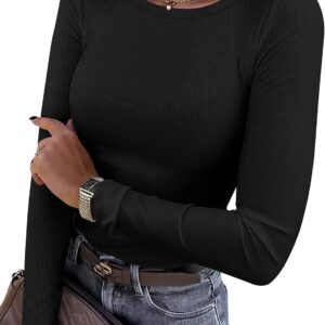 ANRABESS Women Long Sleeve Crewneck Rib Knit Slim Fit Shirts Basic Tee Tops 2025 Casual T-Shirt Going Out Workout Outfits