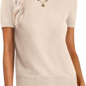 ANRABESS Womens Short Sleeve Sweaters Wool Blend Crew Neck Sweater Shirts Business Casual Work Tops 2025 Summer Outfits