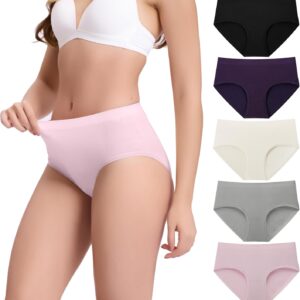 BAMBOO COOL Women's Underwear Mid Waisted Brief Ladies Seamless Panties Moisture Wicking Stretchy Full Coverage 5 Pack