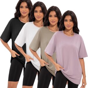 4 Pack Oversized Tshirts for Women, Loose Fit Crew Neck Summer Baggy Tops Workout Tees Plus Size T Shirts