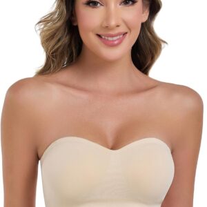ANGOOL Strapless Bras for Women Wirefree Non-Slip Tube Top Invisible Bralette Seamless Padded Bandeau Bra