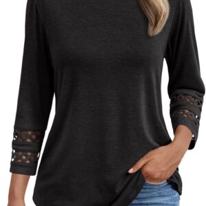 AUTOMET 3/4 Length Sleeve Womens Tops Crewneck Lace Tunic Business Casual Dressy Blouses Spring Trendy Outfits 2025