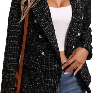 2025 Women's Spring Tweed Blazer Jacket Plaid Fully-Lined Fashion Business Casual Lapel Elegant Coat with Pockets