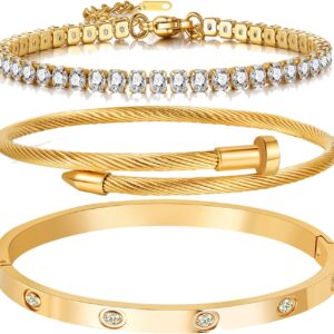 A D. ALLEN & DANMI. 18 K Gold Plated Love Bangle Bracelet Set Flexible Wide Wristband Bangle Bangle Set for Love