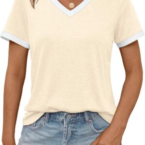 AUTOMET Womens Short Sleeve T-Shirts Summer Tops Casual Soft Tunic V Neck Basic Workout Clothes Spring Fashion Outfits 2025