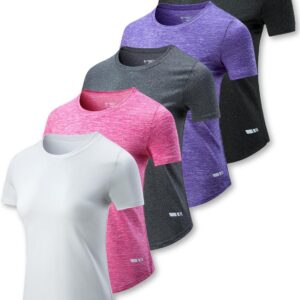 5 Pack: Women's Dry Fit Short Sleeve T Shirts, Athletic Workout Tee Tops for Gym Yoga Running