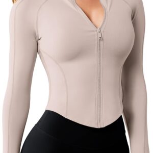 AVGO Women's Workout Jacket Lightweight Zip Up Cropped Yoga Jackets Slim Fit Athletic Tops with Thumb Holes