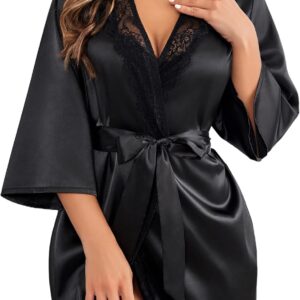 Avidlove Women's Kimono Robe Short Satin Pure Short Silky Robes