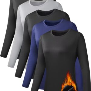 5 Pack Long Sleeve Thermal Shirts for Women Ultra Soft Fleece-Lined Crew Neck Workout Baselayer Tops