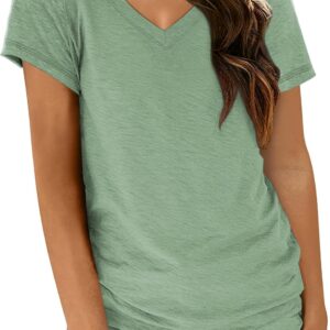 AUTOMET T-Shirts Short Sleeve V Neck Tees Tops for Women Fashion Trendy Lightweight Soft Casual Summer Outfits Clothes 2025