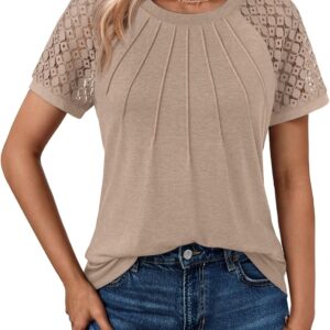 AUTOMET Womens Summer Tops Spring Shirts Trendy Vacation Outfits Short Sleeve Business Tshirts Fashion Casual Blouses
