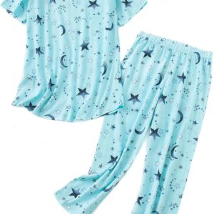 American Trends Womens Pajama Sets Two Piece Sleep Shirt Short Sleeve Cartoon Print Pj Set Tops with Capri Pants Sleepwear