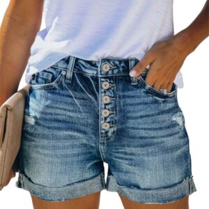 Angerella Denim Shorts for Women Mid Rise Ripped Jean Shorts Stretchy Folded Hem Hot Short Jeans