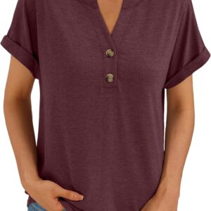 AUTOMET Women's Short Sleeve Shirts Henley Dressy Casual Summer Tops 2025 Trendy Blouses Cute T-Shirts Outfits Clothes