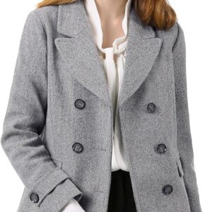 Allegra K Women's Notched Lapel Double Breasted Pea Coat