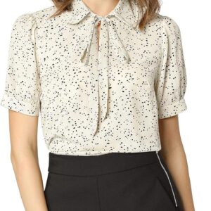 Allegra K Women's Retro Blouses Printed Bow Tie Peter Pan Collar Chiffon Blouse
