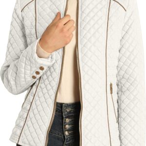 Bellivera Women's Stand Collar Lightweight Quilted Puffer Jacket Padded Zip Coat for Spring and Winter
