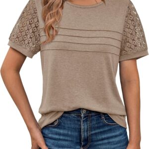 AUTOMET Women's Short Sleeve Shirts Dressy Lace Summer Tops 2025 Spring Trendy Casual T-Shirts Cute Work Outfits Blouses