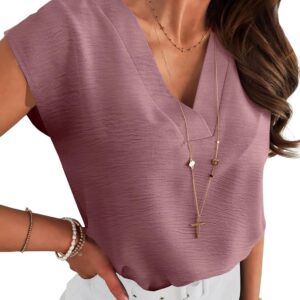 ANRABESS Women Tops Cap Sleeve Textured Dressy Casual V Neck Shirts 2025 Summer Business Work Blouses Outfits