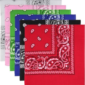 6 Pack Pure Cotton Bandana, Multi-Purpose Square Handkerchief, Face Mask headband for Men and Women