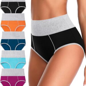 ASIMOON Womens Cotton Underwear High Waisted Slight Tummy Control Panties Soft Breathable Full Coverage Briefs Multipack