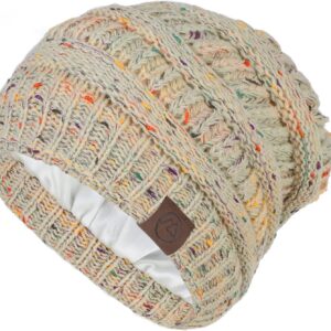 Beanies Women Satin Lined Beanie Winter Hats for Women Silk Lined Slouchy Beanie for Winter Warm Knit Cuffed Beanie Hat