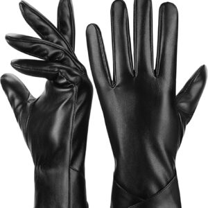 Aegend Leather Gloves for Women, Super Soft Warm Lining Full Hand Touchscreen Anti-Slip Thermal