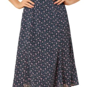 Allegra K Women's Floral Midi Skirt Peasant Elastic Waist A-Line Ditsy Leave Print Skirts