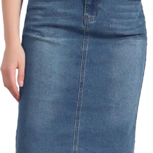 Allegra K Women's Casual Jean Skirt High Waist Back Slit Stretch Denim Skirts