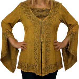 Agan Traders Women’s 2025 Summer Long Bell Sleeve Embroidered Blouse - Elegant Tunic Bohemian Dress Tops for Women
