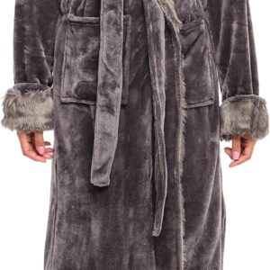 Alexander Del Rossa Faux Fur Robe, Thick Plush Robes for Women with Hood, Long Hooded Robes for