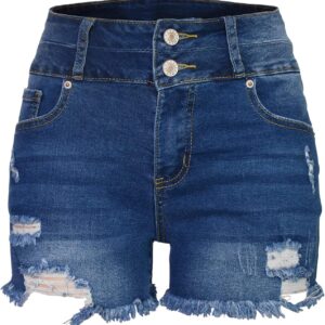 Aodrusa Jean Shorts Womens High Waisted Stretchy Mom Two Buttons Frayed Raw Hem Ripped Denim Shorts Distressed