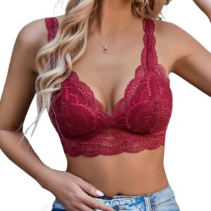 Avidlove Lace Bralettes Womens Triangle Plunge Wireless Bras Camisole Tops Cami Strappy Sexy Soft