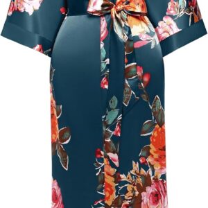BABEYOND Women's Kimono Robe Long Satin Silky Floral Lightweight Bridesmaid Wedding Bachelorette Party Robe