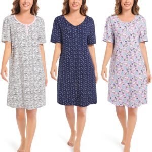 3 Pack Sleepshirts Women's Nightshirt Soft Nightgowns for Women Short Sleeve dress Sleepwear(S-3X)