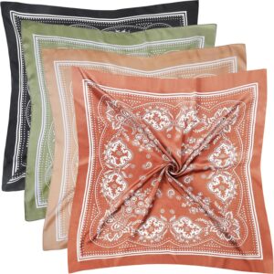 4 Pcs 27.5'' x 27.5'' Large Bandanas Silk Square Head Scarfs Scarves Bandanas Neck Scarf Bandana for Women Girls
