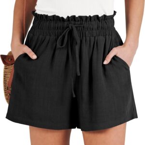ANRABESS Linen Shorts for Women Summer Casual Wide Leg Loose High Waist Drawstring Dressy Beach Shorts 2025 Comfy Clothes