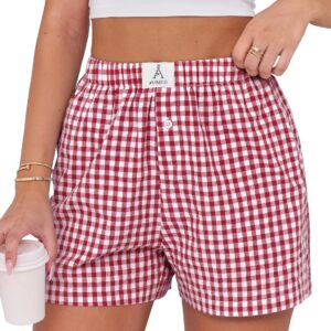 ANRABESS Boxer Shorts for Women Gingham Pajama 2025 Summer Casual Lounge Sleep Plaid Shorts Y2K Beach Bottoms