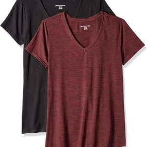 Amazon Essentials Women's Active Quick Dry Tech Stretch Short-Sleeve V-Neck T-Shirt (Available in Plus Size), Pack of 2
