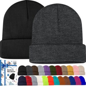 Beanies for Men Women 2 Pack Fall Winter Men's Hats Unisex Warm Knit Skullies Beanies Soft Ski Caps